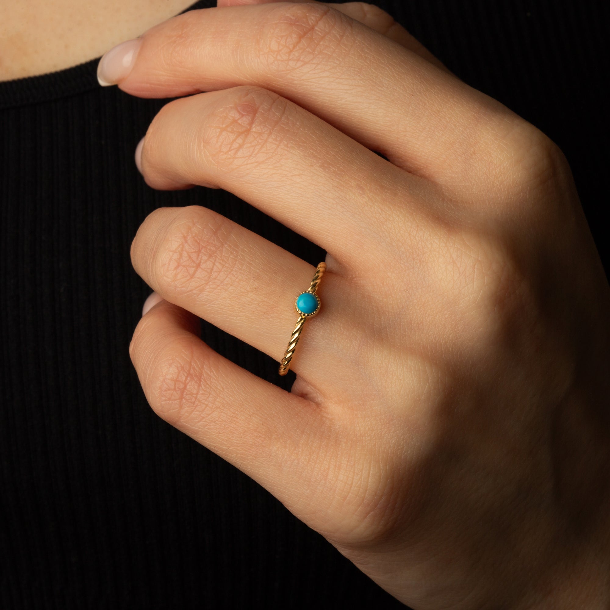 Gold Genuine Turquoise Gemstone Rope Statement Ring, view 2