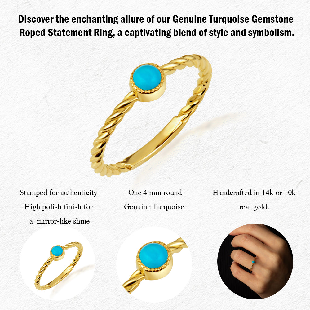 Gold Genuine Turquoise Gemstone Rope Statement Ring, view 3