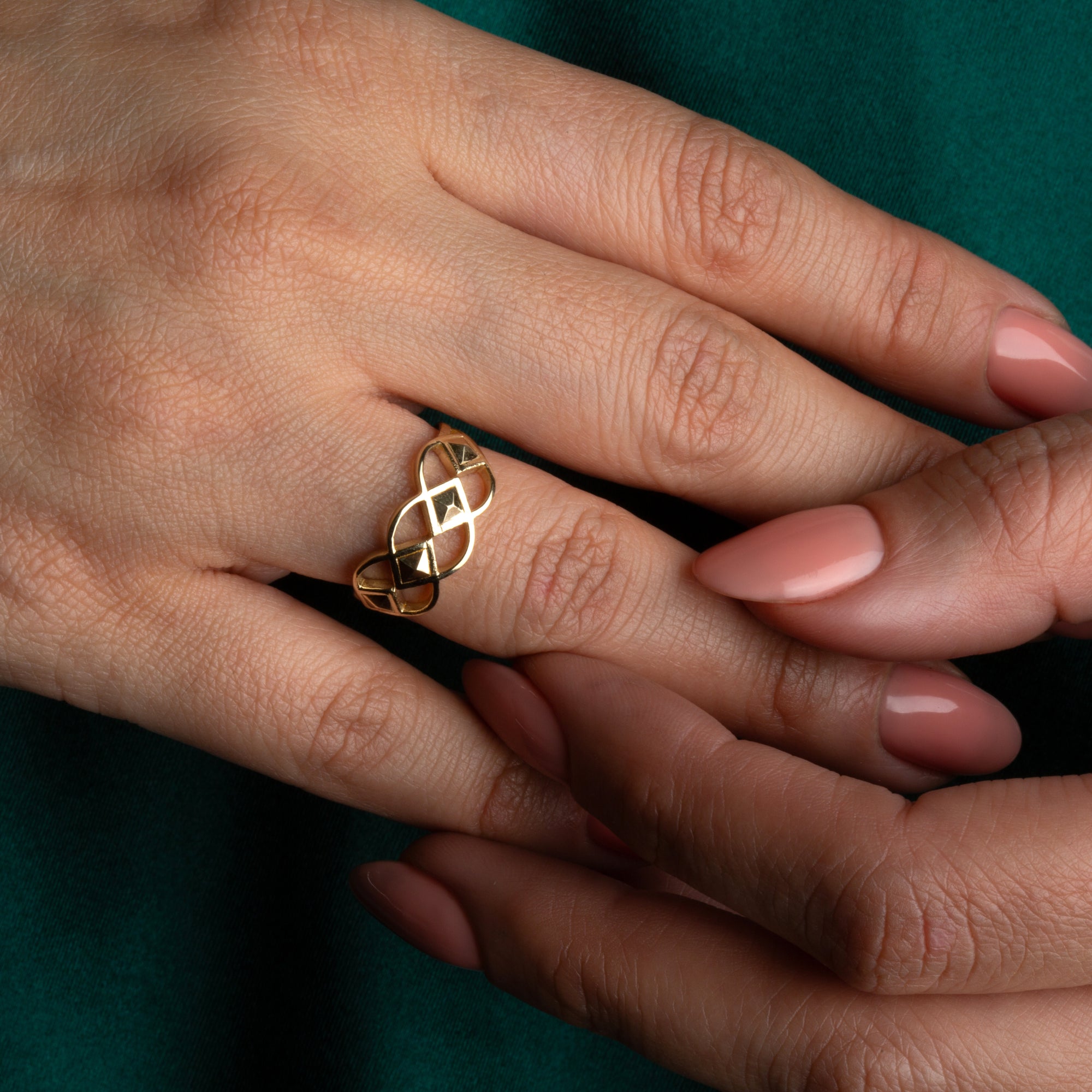 Gold Geometric Design Band Ring, view 2