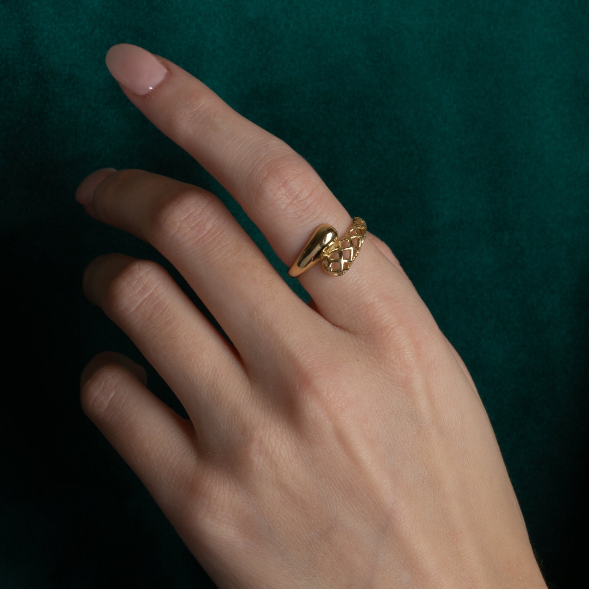 Gold Geometric Design Wraparound Ring, view 2