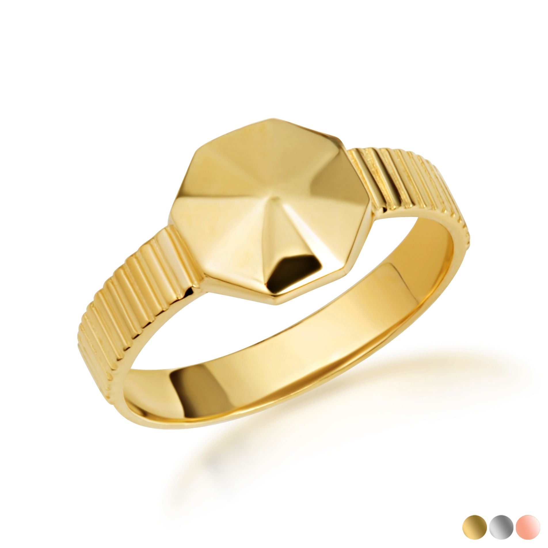 Gold Geometric Striped Band Ring