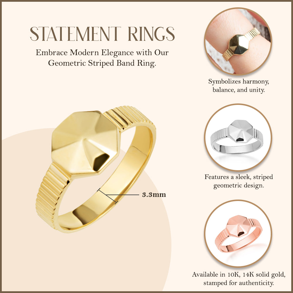 Gold Geometric Striped Band Ring, view 3