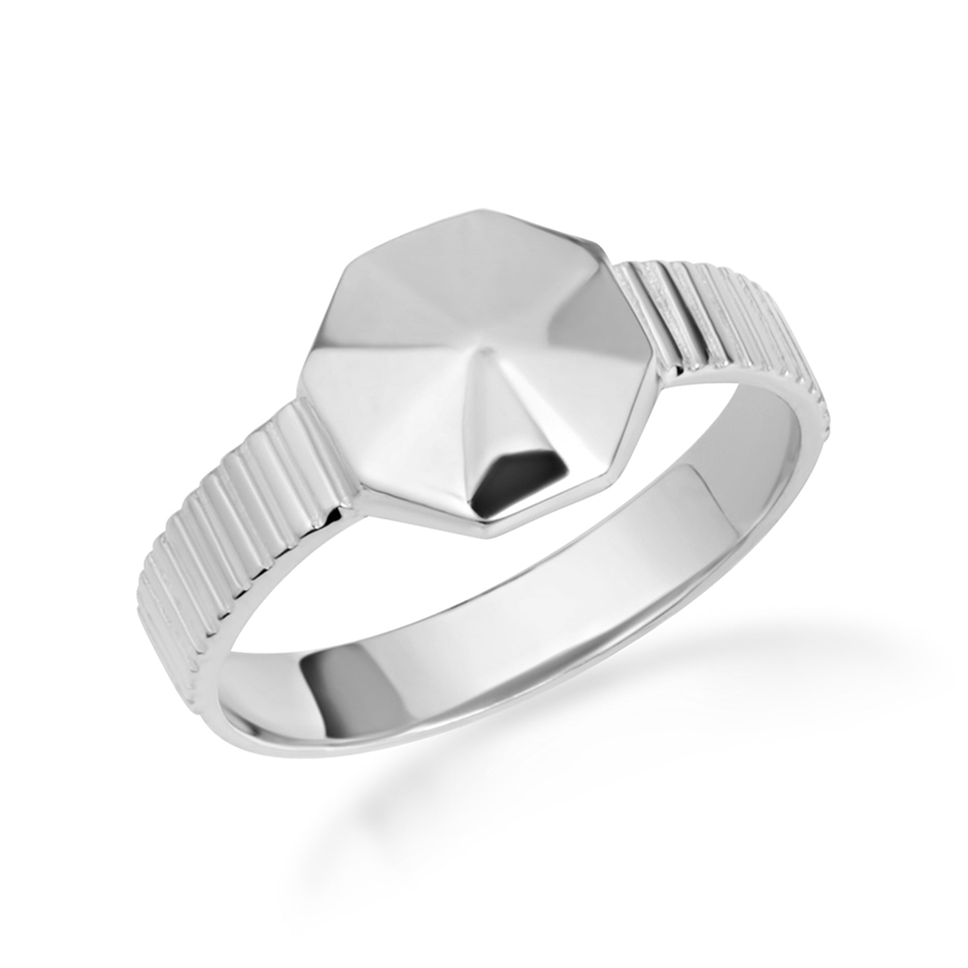 Gold Geometric Striped Band Ring, view 4