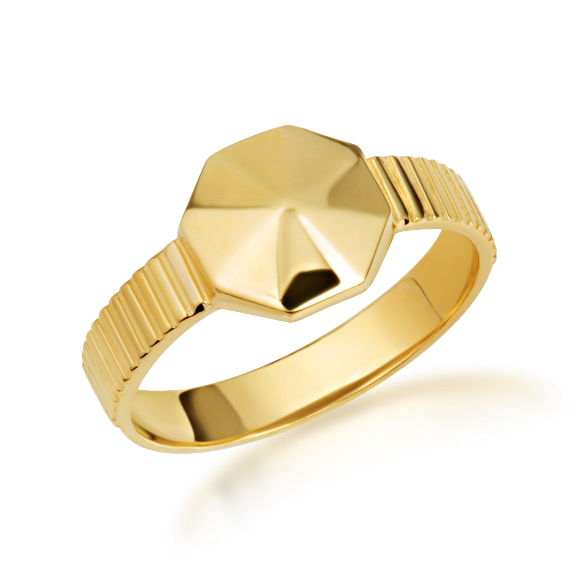 Gold Geometric Striped Band Ring, view 6