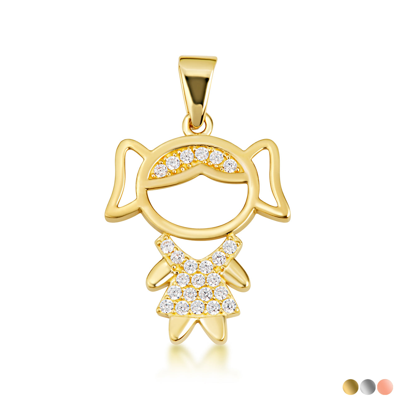Gold Girl Silhouette Studded Pendant Necklace