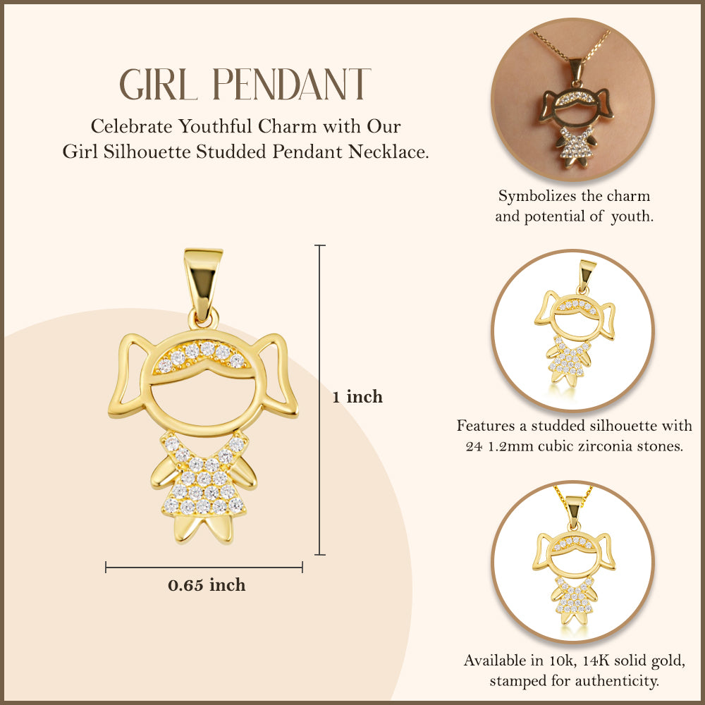 Gold Girl Silhouette Studded Pendant Necklace, view 3