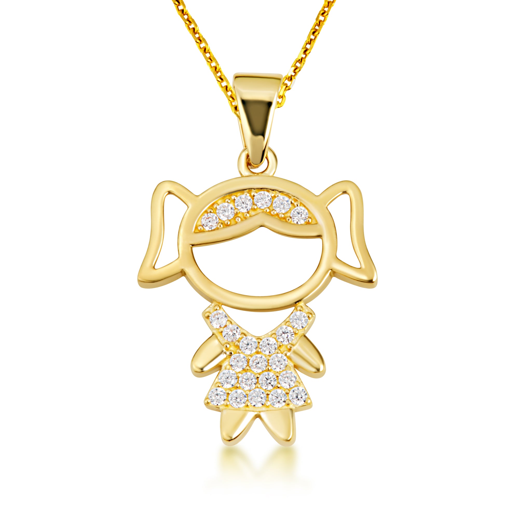 Gold Girl Silhouette Studded Pendant Necklace, view 4