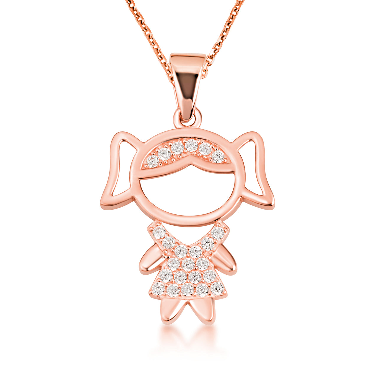 Gold Girl Silhouette Studded Pendant Necklace, view 7