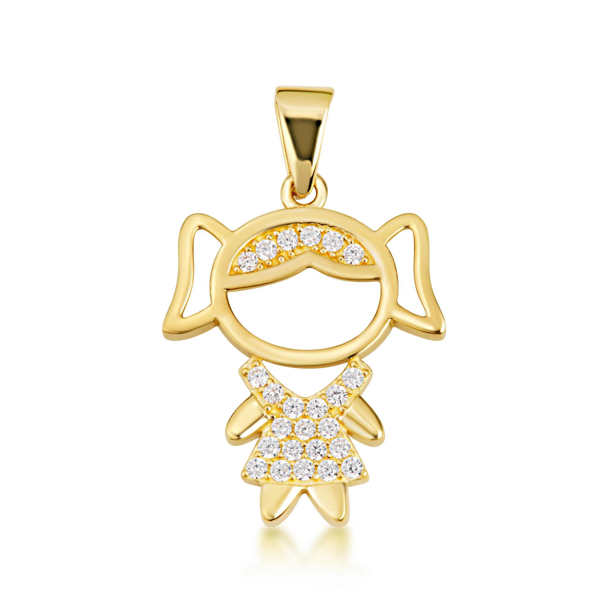 Gold Girl Silhouette Studded Pendant Necklace, view 9