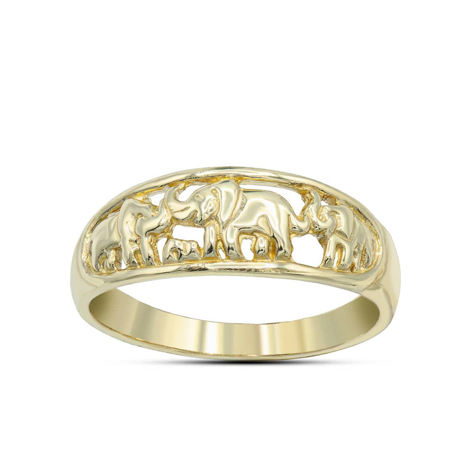 Gold Good Luck Elephant Family Ring, view 8