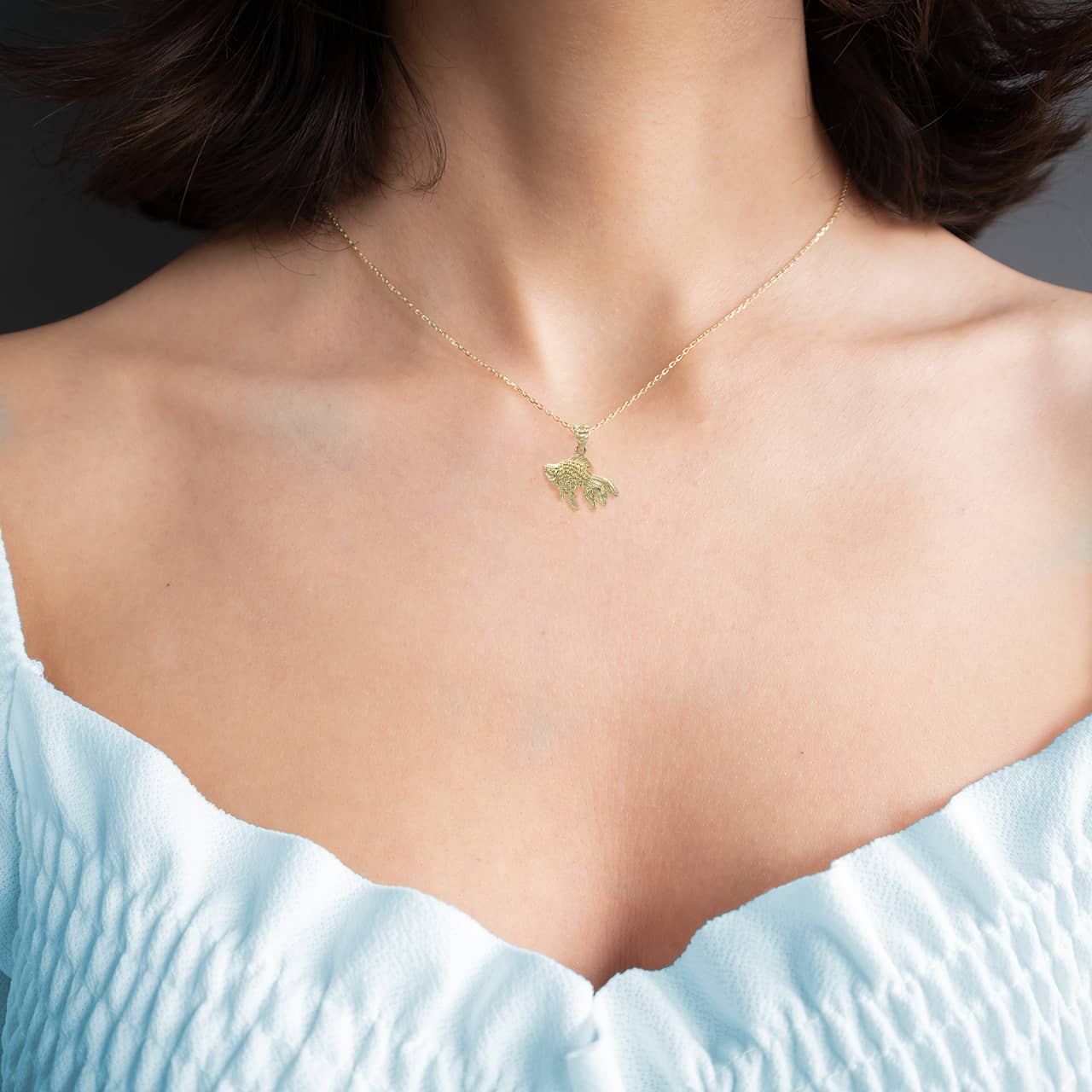 Gold Good Luck Goldfish Charm Pendant Necklace, view 2