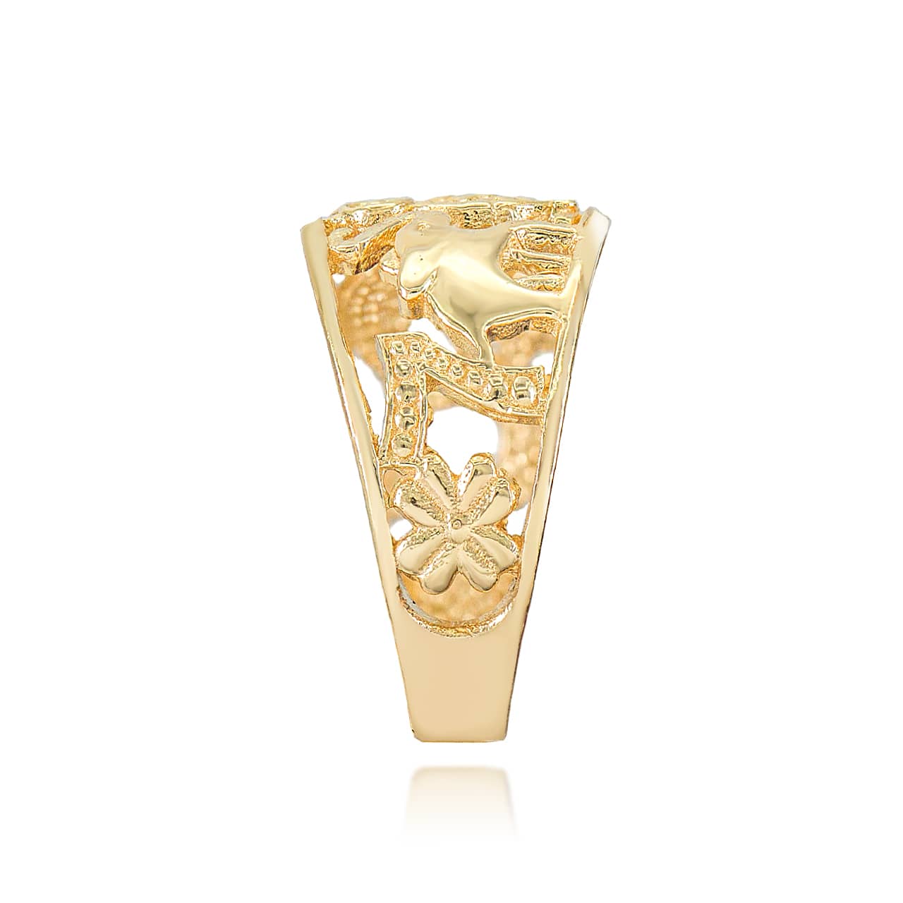 Gold Good Luck Symbols Band Ring, view 4