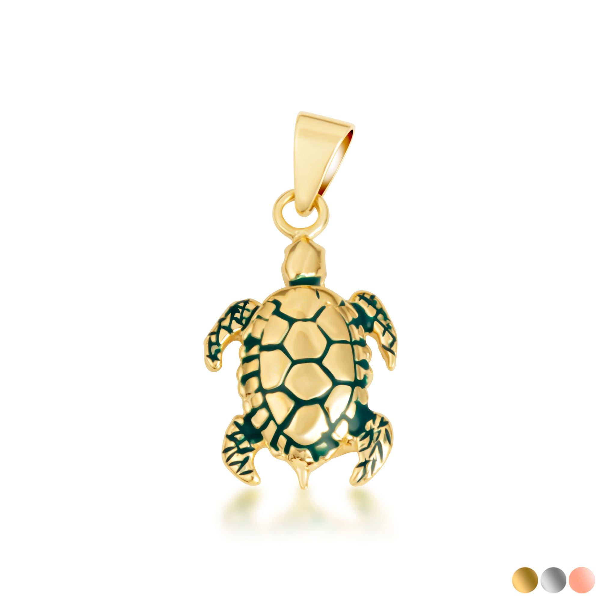 Gold Green Enamel Sea Turtle Pendant Necklace