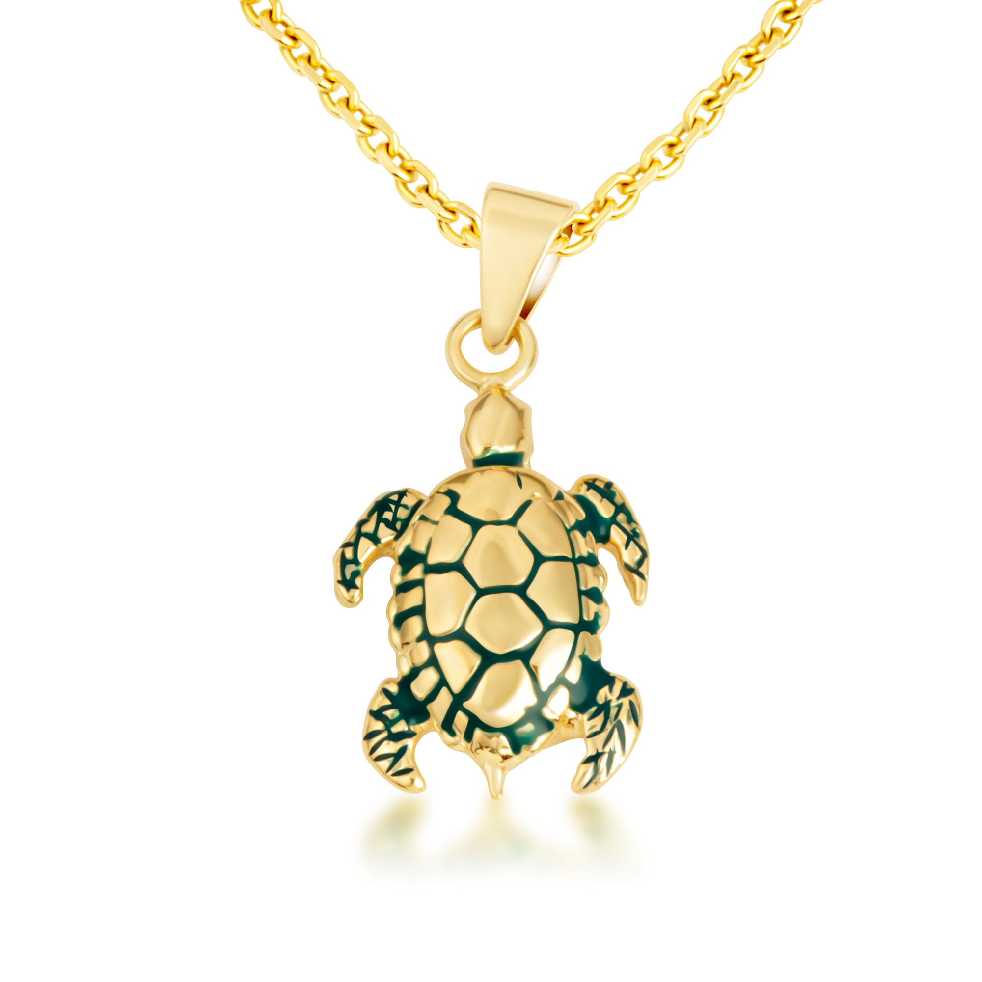 Gold Green Enamel Sea Turtle Pendant Necklace, view 4