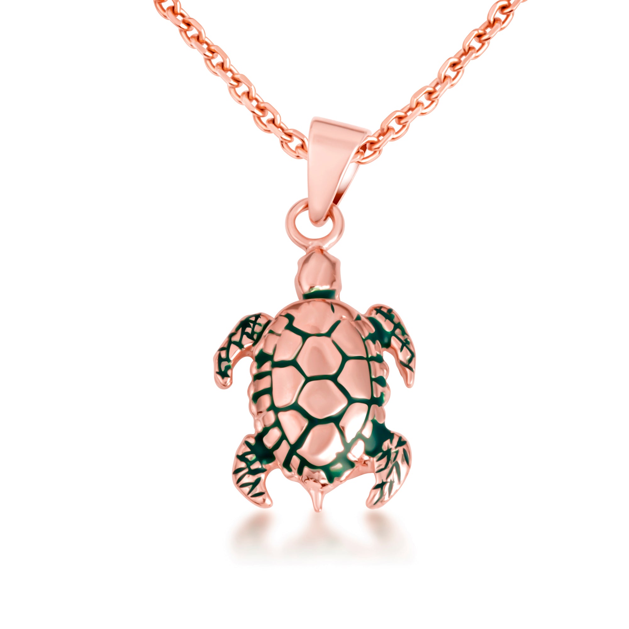 Gold Green Enamel Sea Turtle Pendant Necklace, view 6