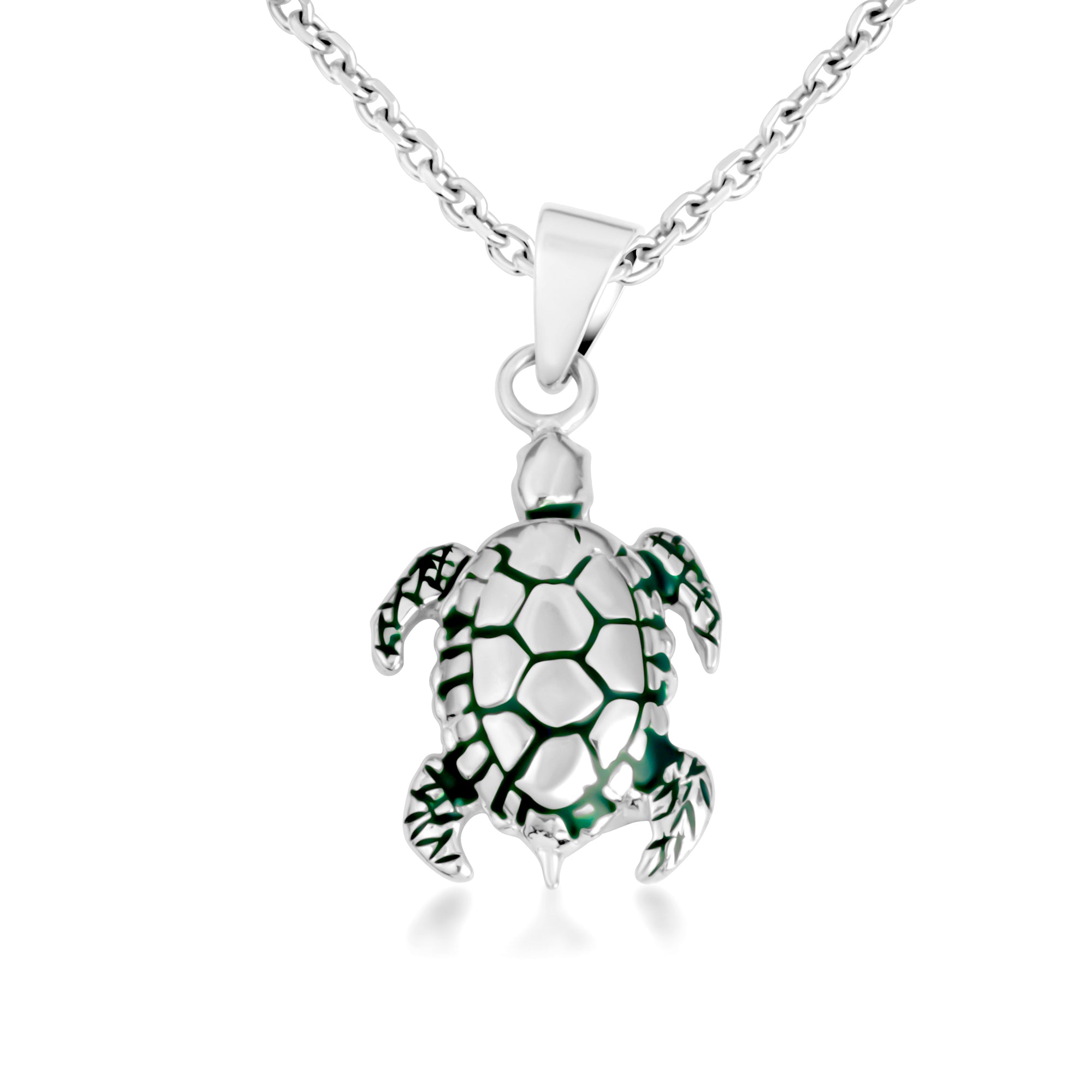 Gold Green Enamel Sea Turtle Pendant Necklace, view 8