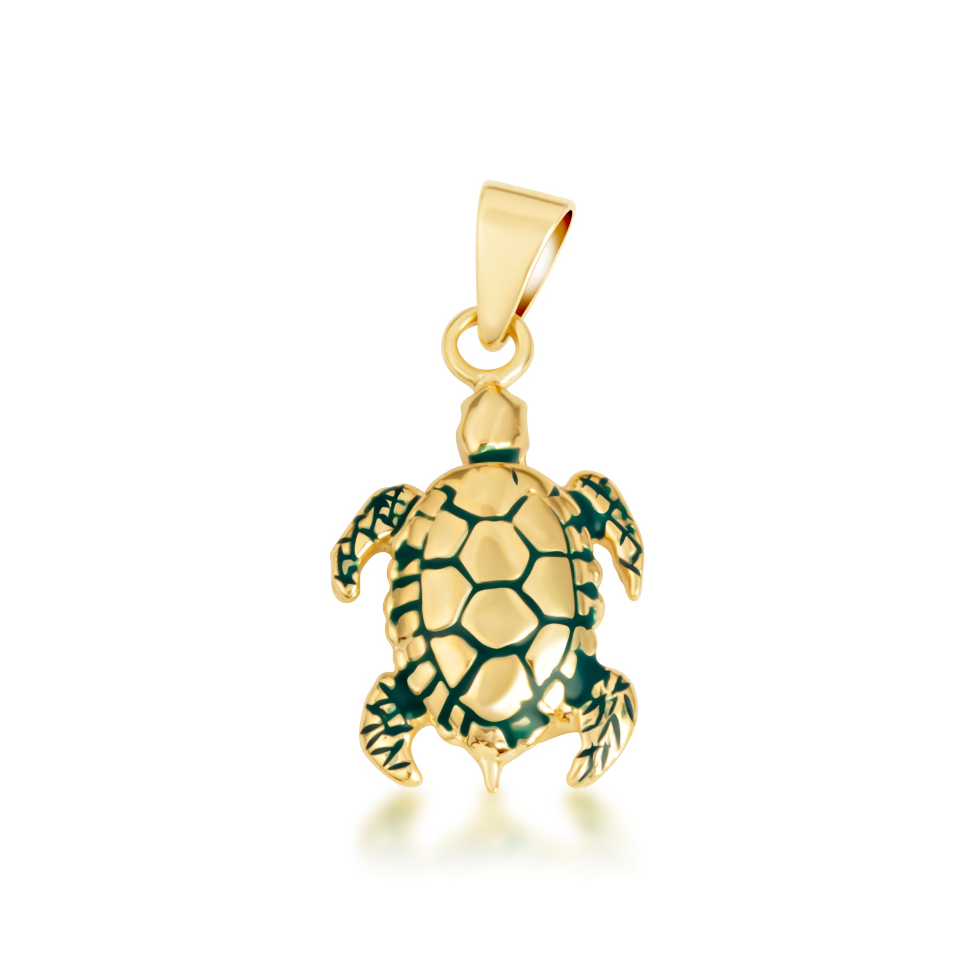 Gold Green Enamel Sea Turtle Pendant Necklace, view 9