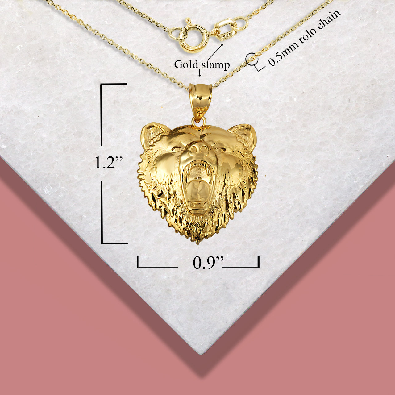 Gold Grizzly Bear Pendant Necklace, view 4