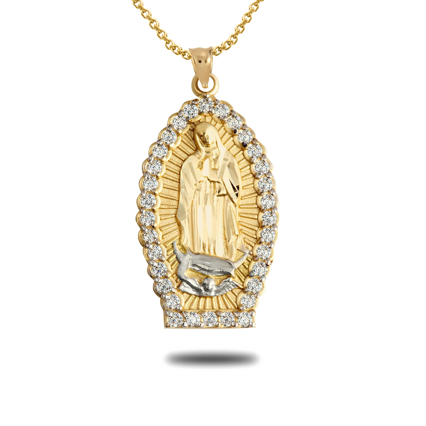 Gold Guadalupe Illuminated CZ Pendant Necklace, view 2