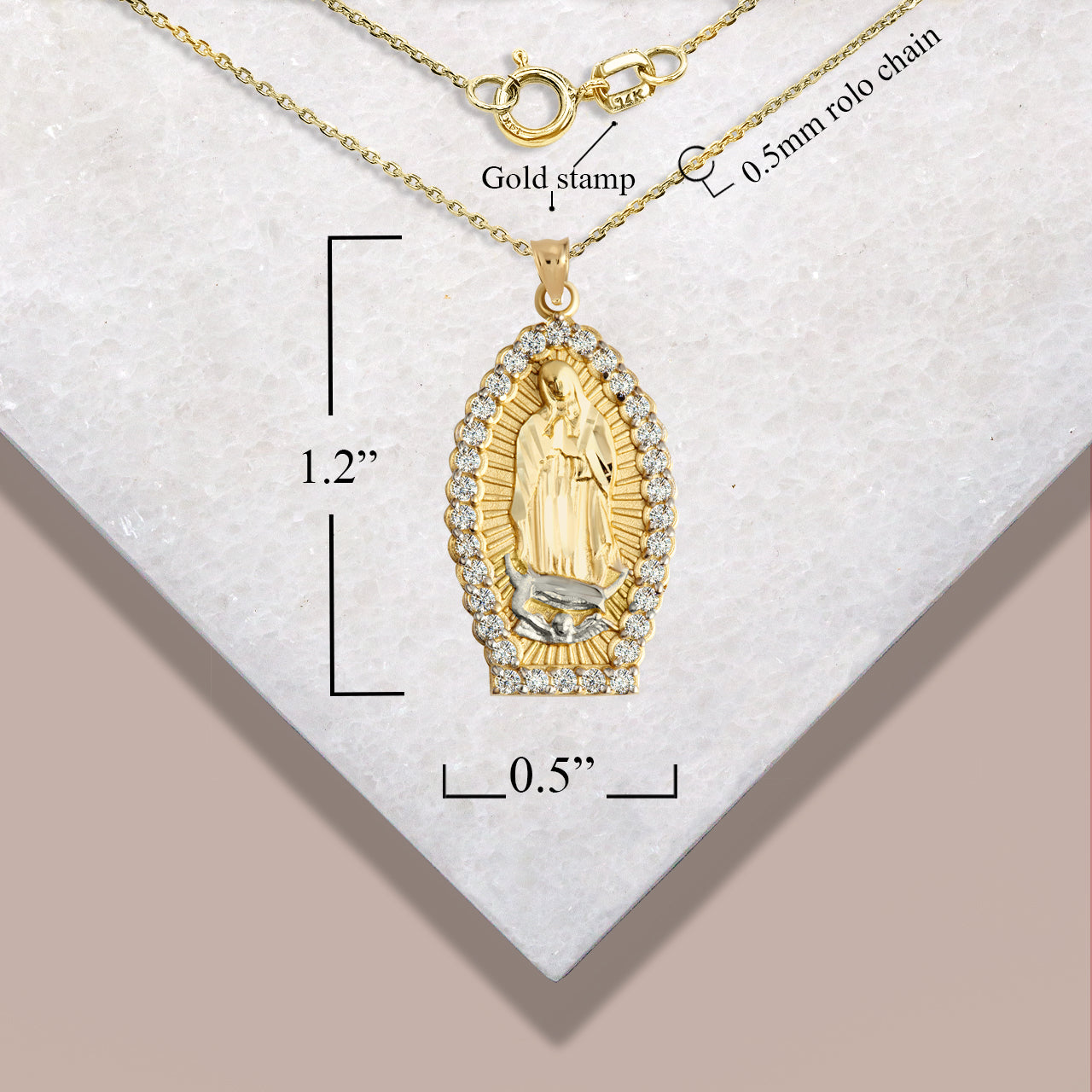 Gold Guadalupe Illuminated CZ Pendant Necklace, view 3
