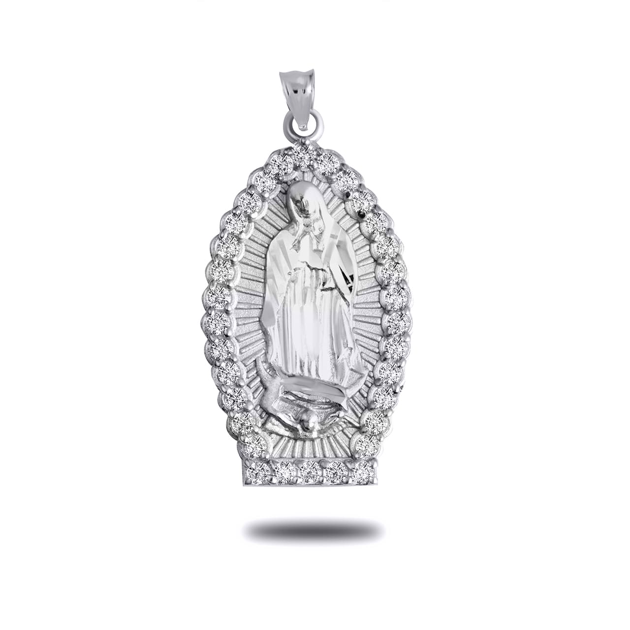 Gold Guadalupe Illuminated CZ Pendant Necklace, view 4