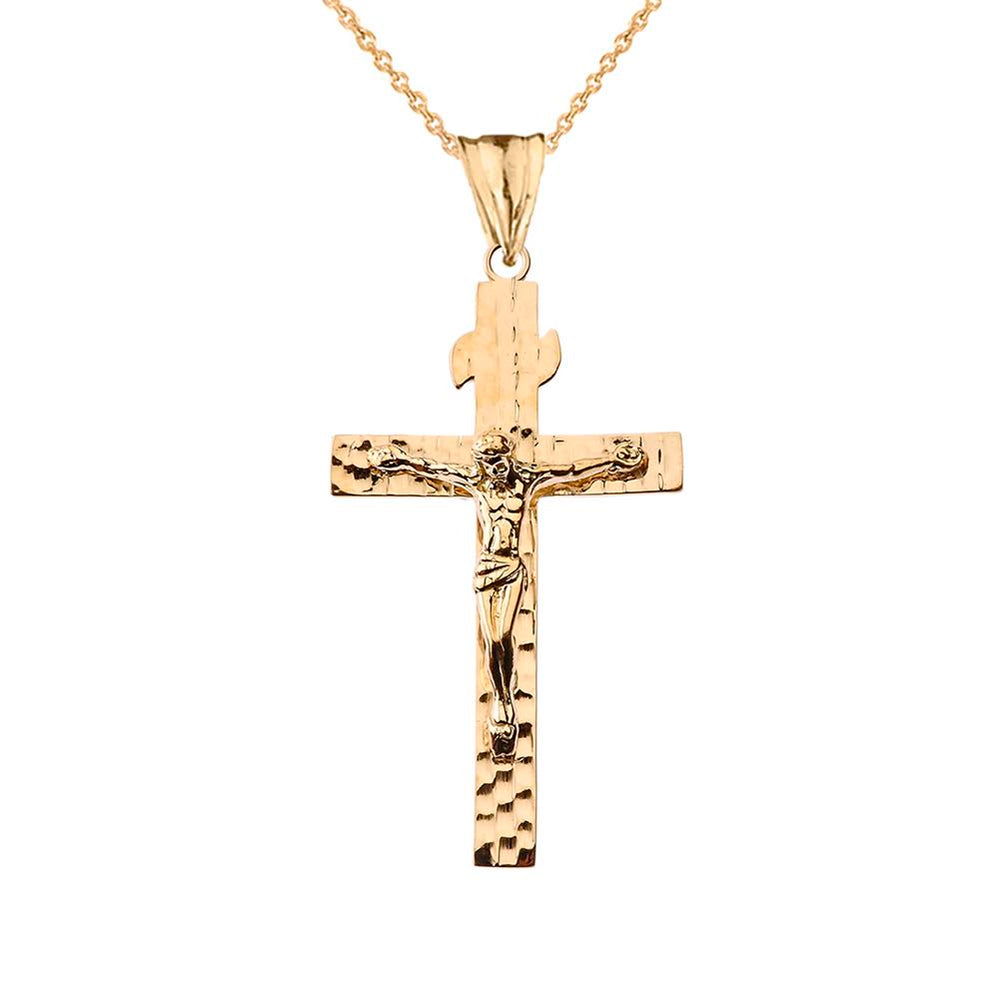 Gold Hammered Crucifix Cross Pendant Necklace