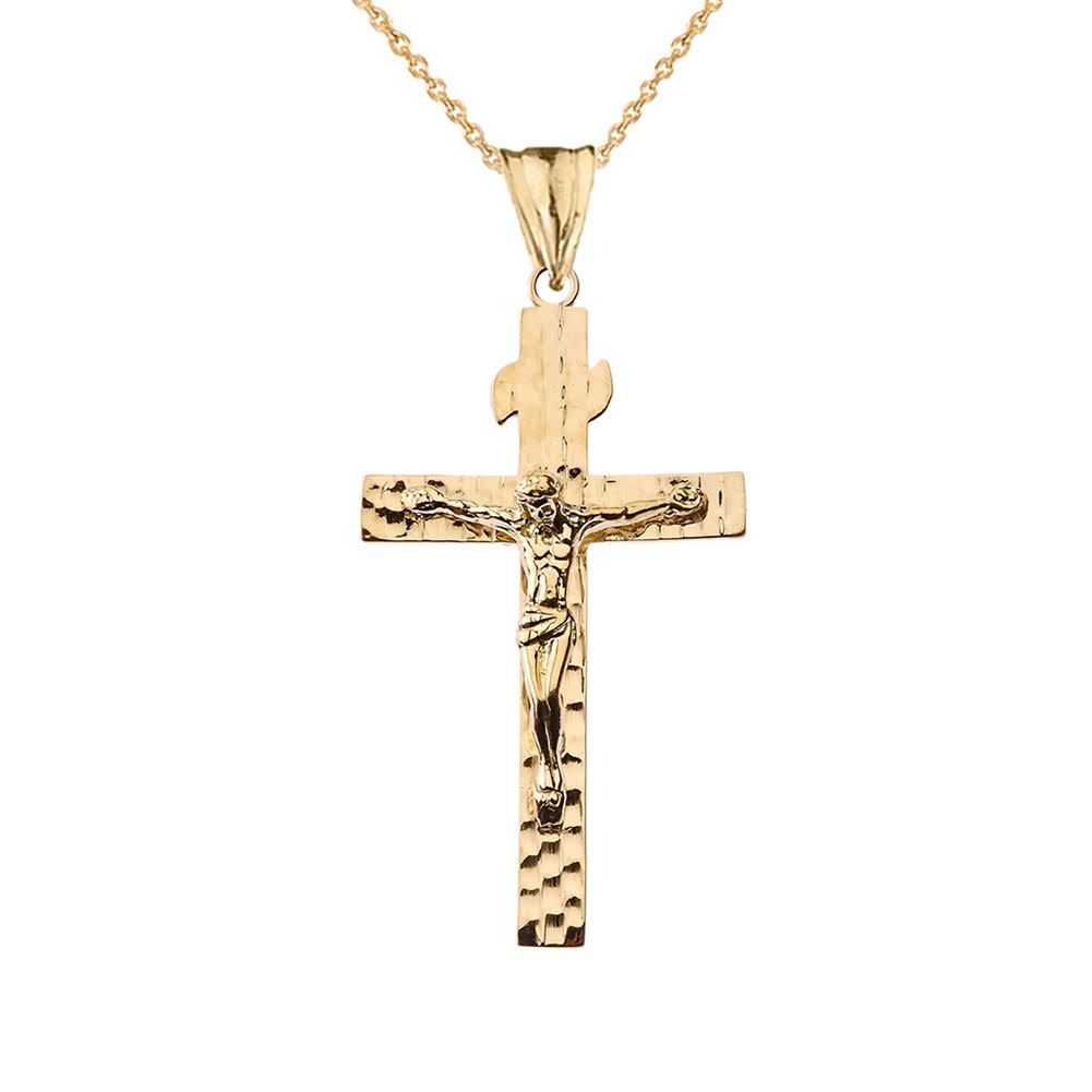 Gold Hammered Crucifix Cross Pendant Necklace