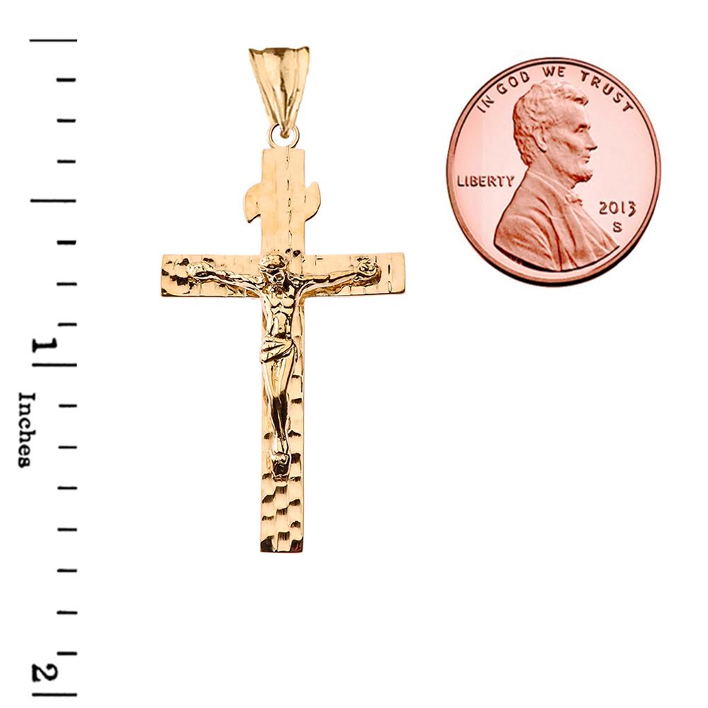 Gold Hammered Crucifix Cross Pendant Necklace, view 2