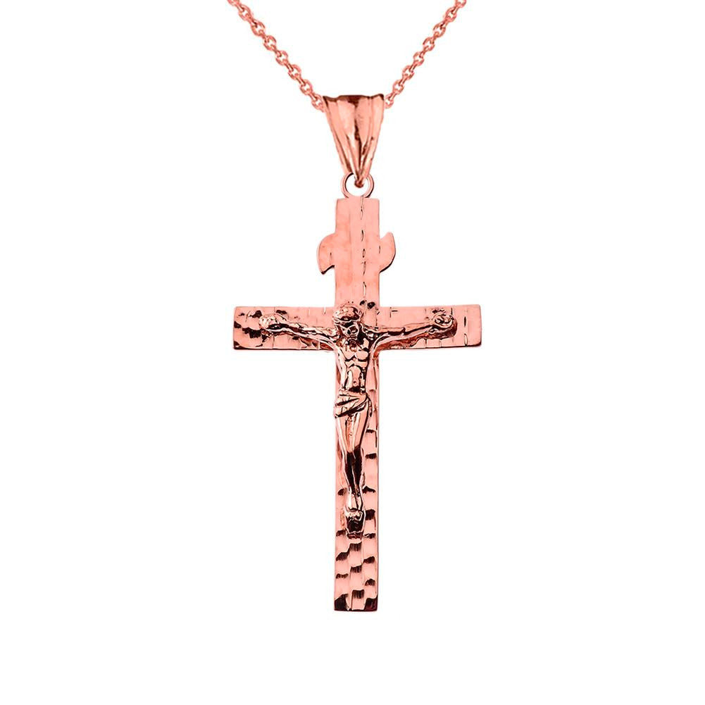 Gold Hammered Crucifix Cross Pendant Necklace, view 3
