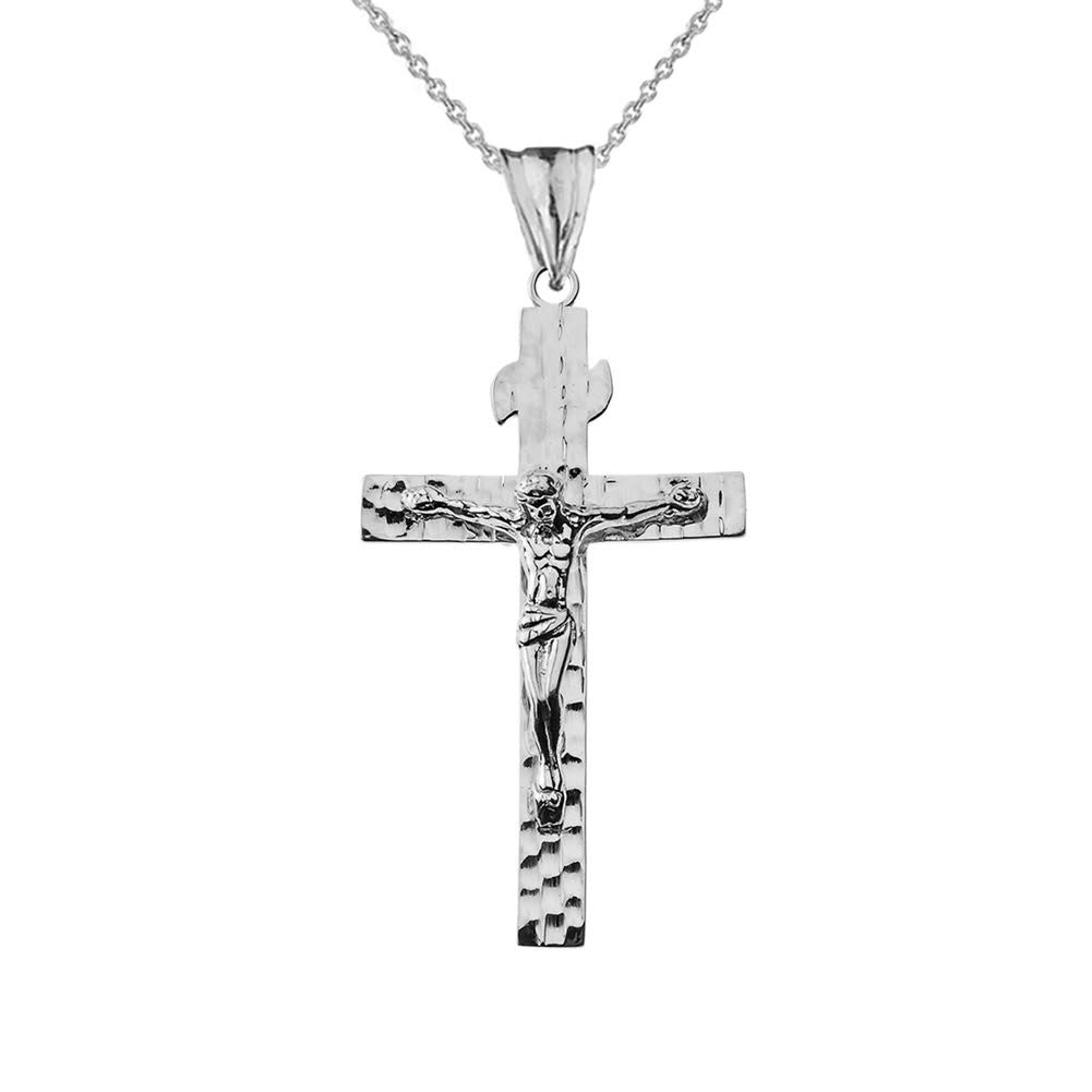 Gold Hammered Crucifix Cross Pendant Necklace, view 4