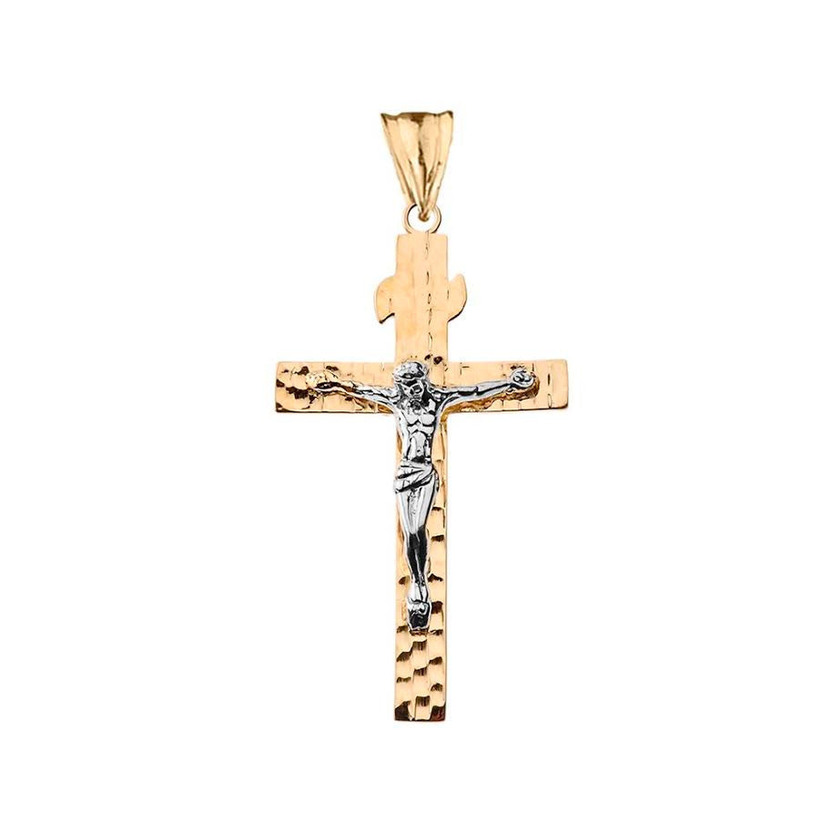 Gold Hammered Crucifix Cross Pendant Necklace, view 5