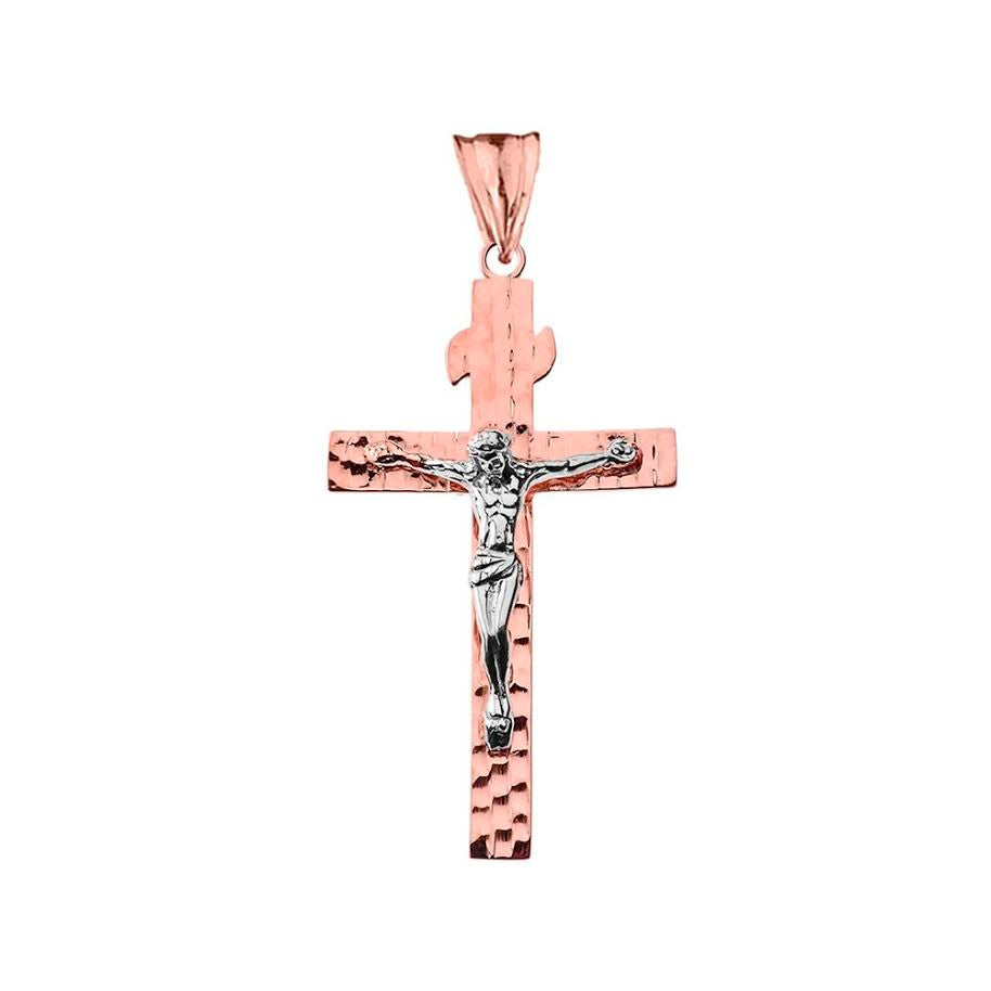 Gold Hammered Crucifix Cross Pendant Necklace, view 6