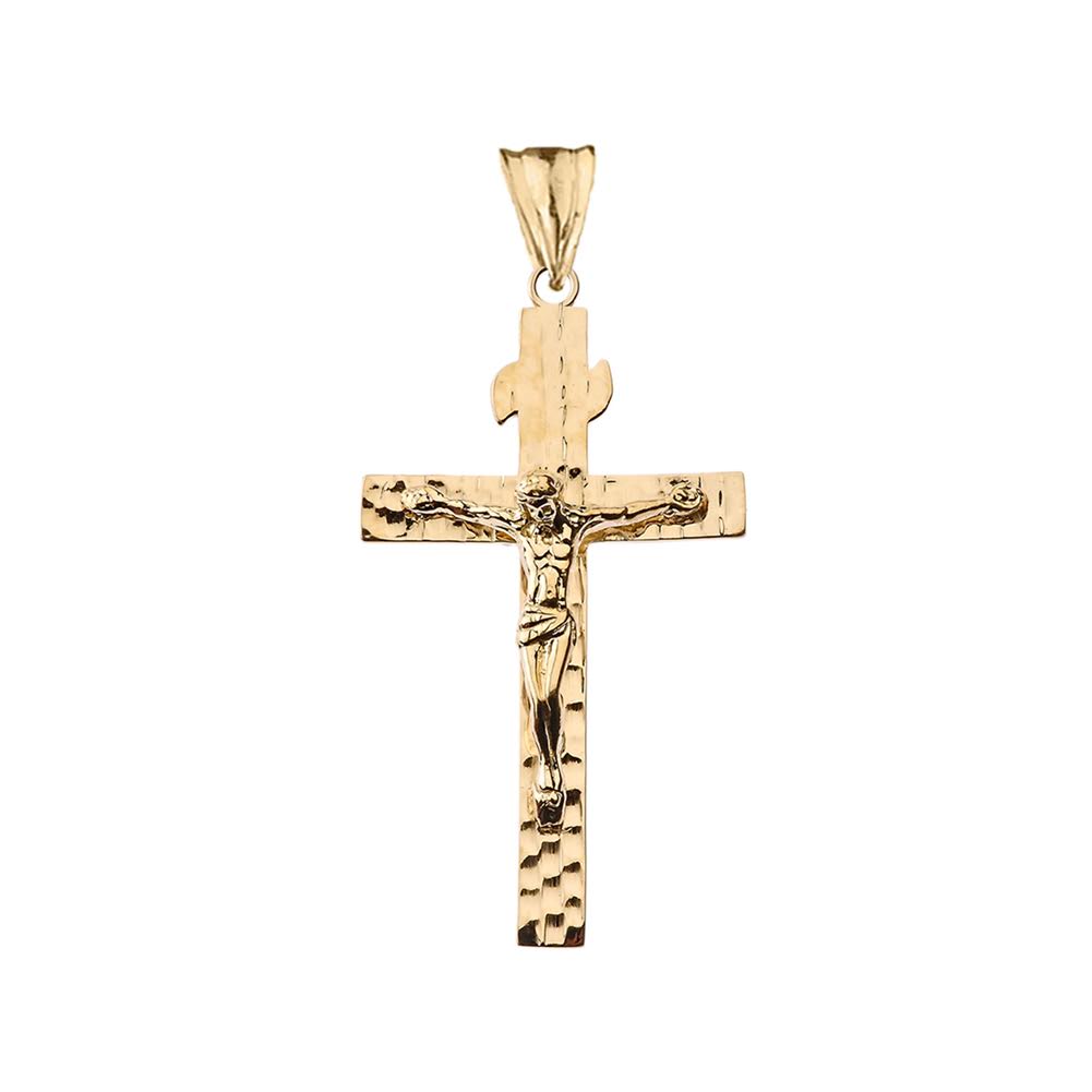 Gold Hammered Crucifix Cross Pendant Necklace, view 7
