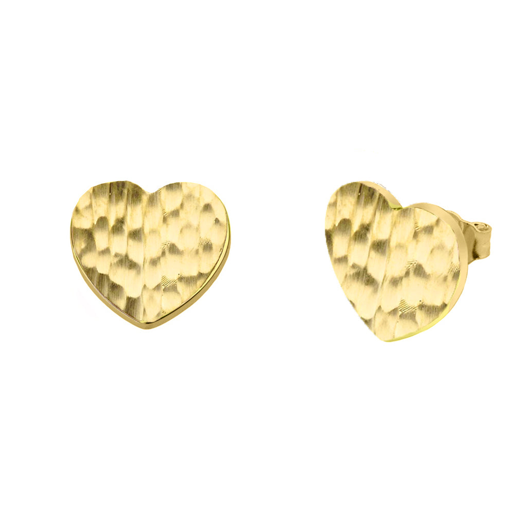 Gold Hammered Heart Stud Earrings