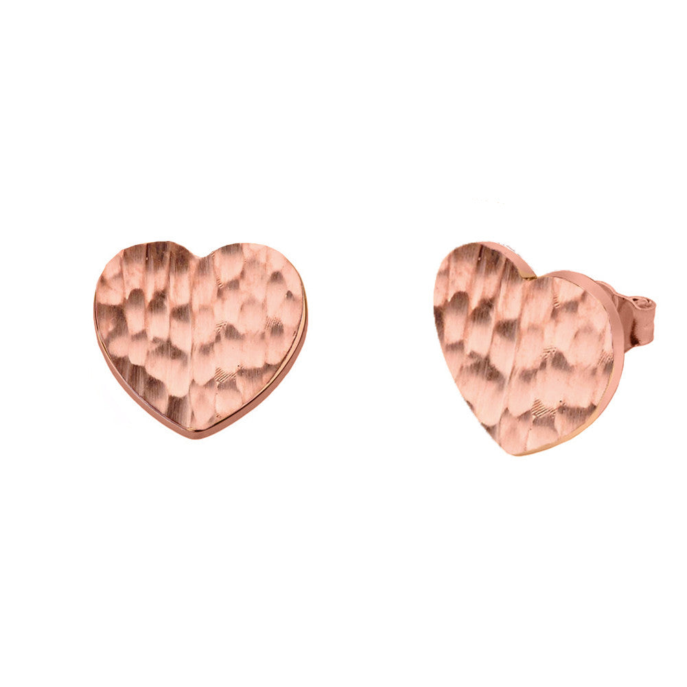 Gold Hammered Heart Stud Earrings, view 2