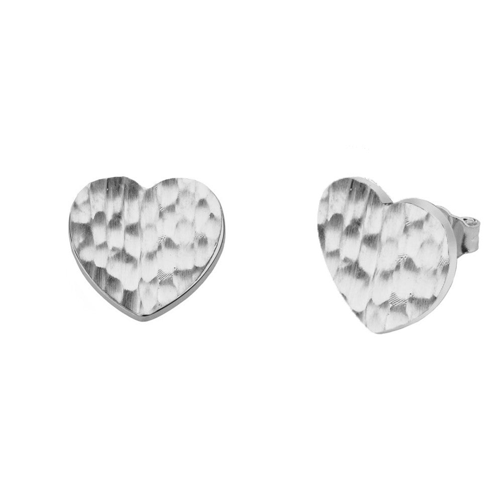 Gold Hammered Heart Stud Earrings, view 3