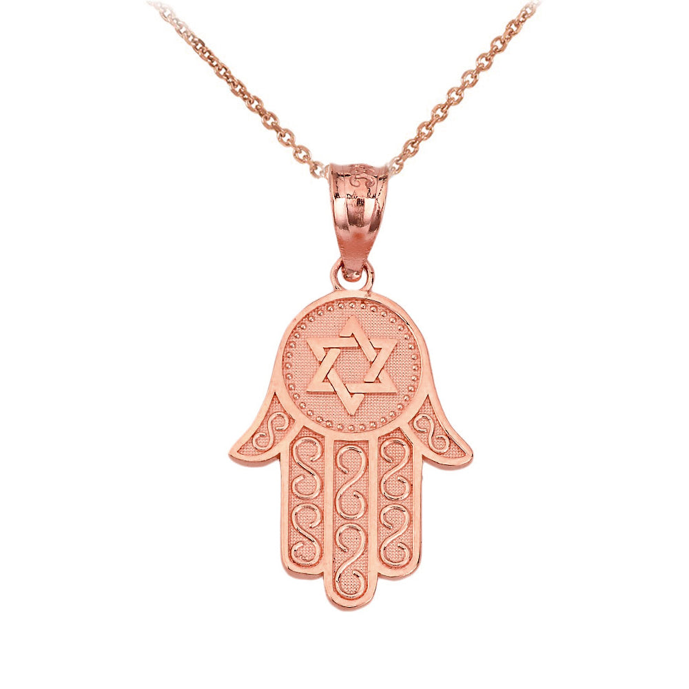 Gold Hamsa Hand Jewish Star of David Pendant Necklace, view 3