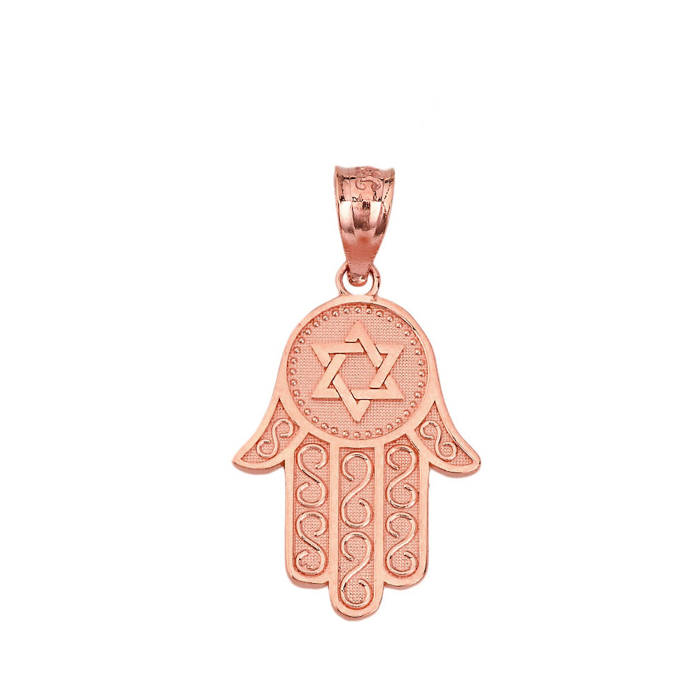 Gold Hamsa Hand Jewish Star of David Pendant Necklace, view 4