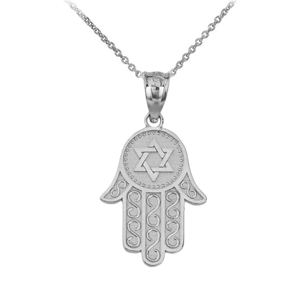 Gold Hamsa Hand Jewish Star of David Pendant Necklace, view 5