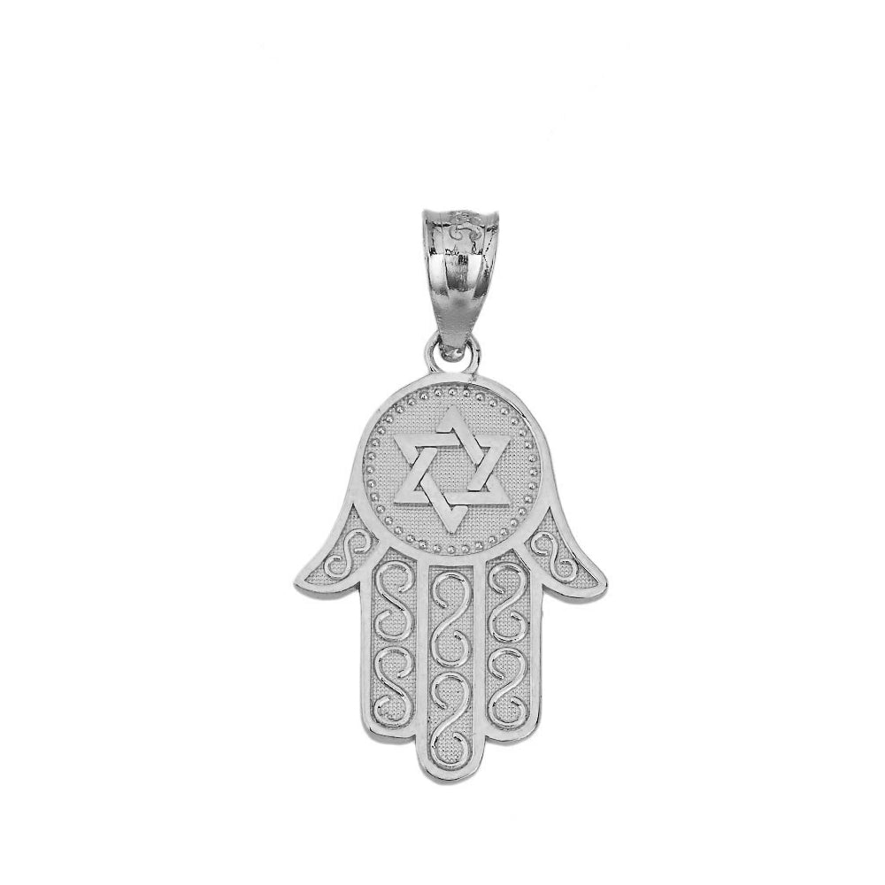 Gold Hamsa Hand Jewish Star of David Pendant Necklace, view 6
