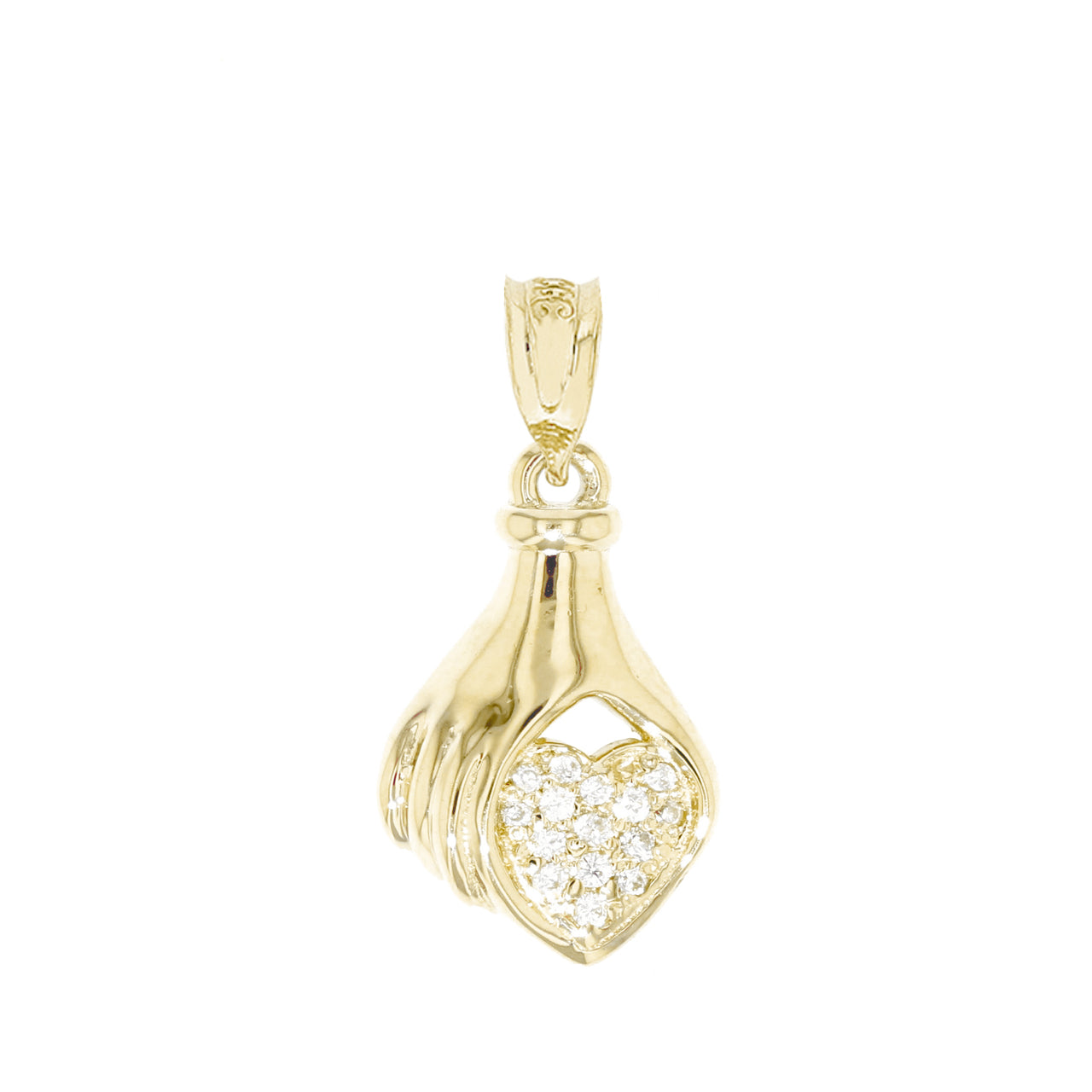 Gold Hand Holding Heart Diamond Pendant Necklace, view 2