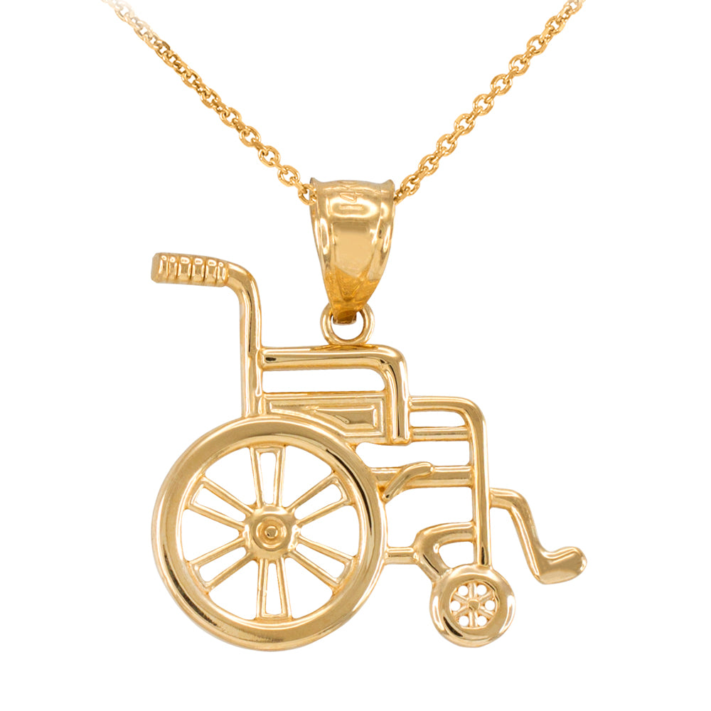 Gold Handicap Disability Awareness Wheelchair Pendant Necklace, view 2