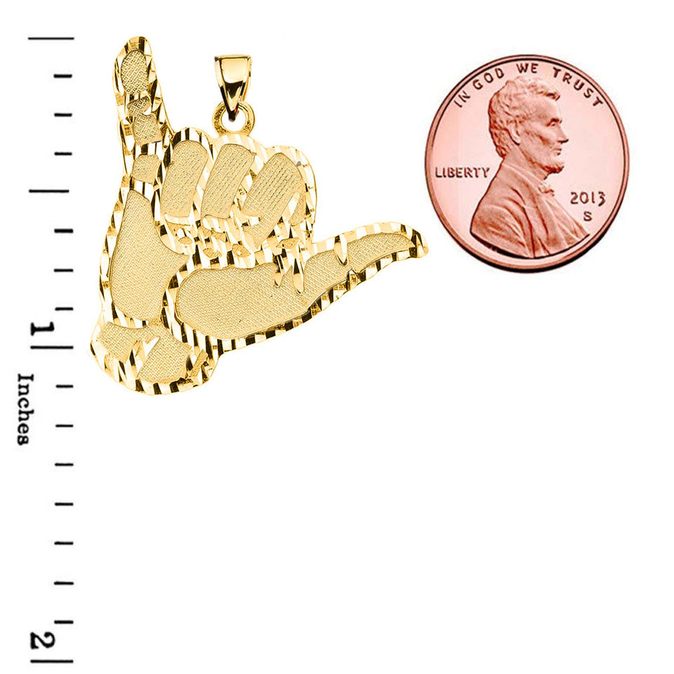 Gold Hang Loose Hand (1.13") Pendant, view 3
