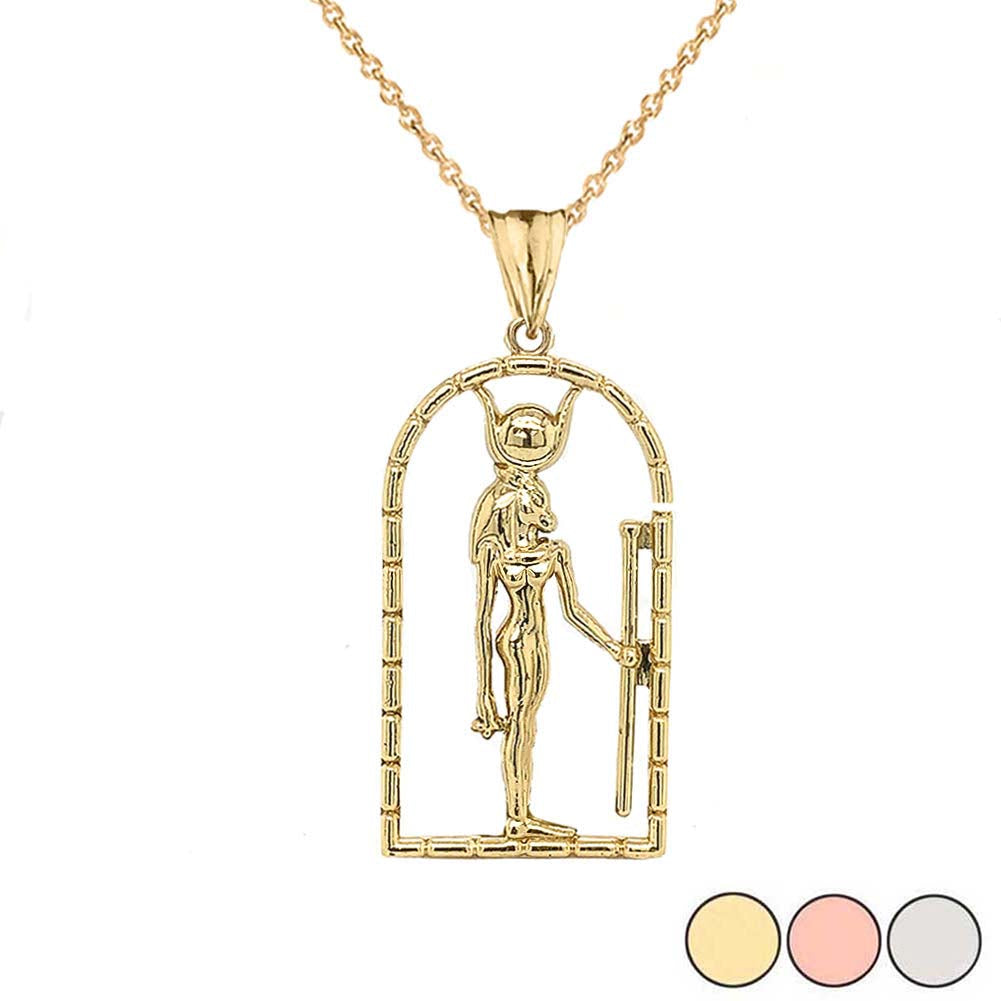 Gold Hathor Egyptian God Pendant Necklace