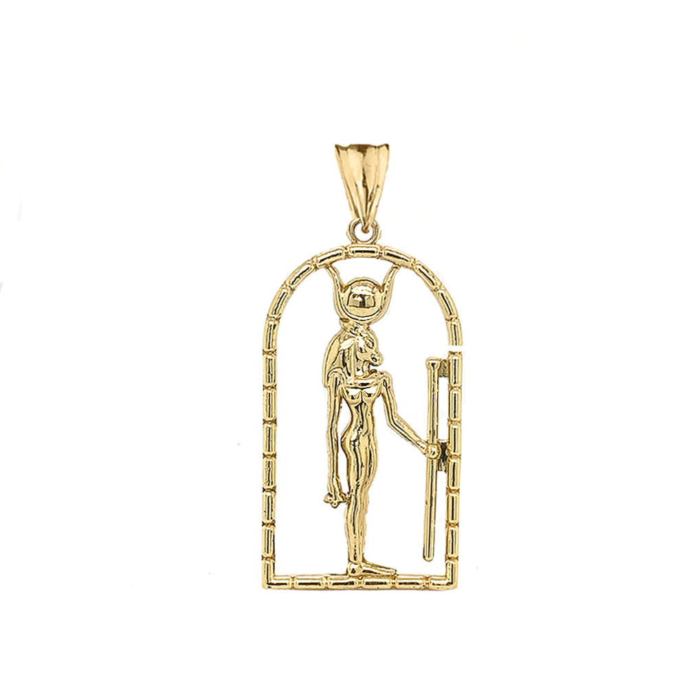 Gold Hathor Egyptian God Pendant Necklace, view 2