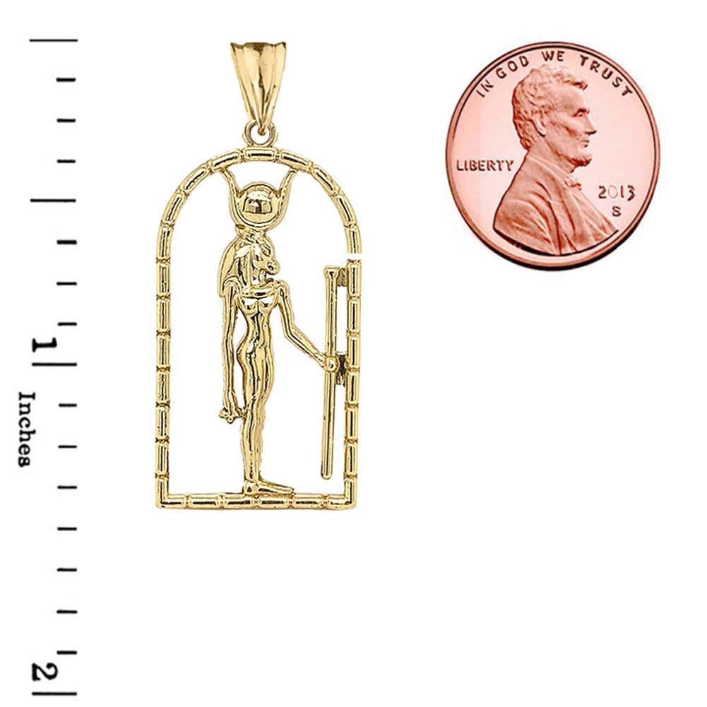 Gold Hathor Egyptian God Pendant Necklace, view 3