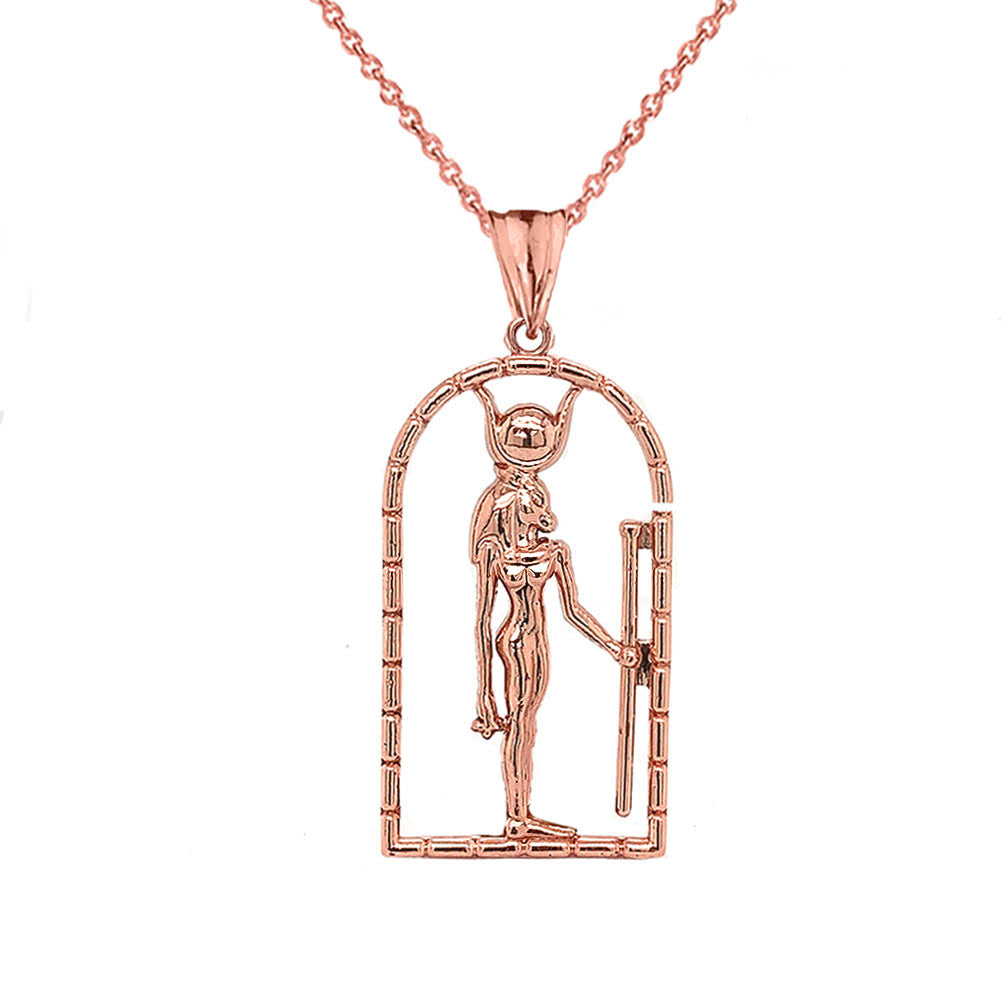 Gold Hathor Egyptian God Pendant Necklace, view 4