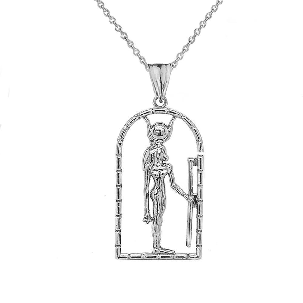 Gold Hathor Egyptian God Pendant Necklace, view 7