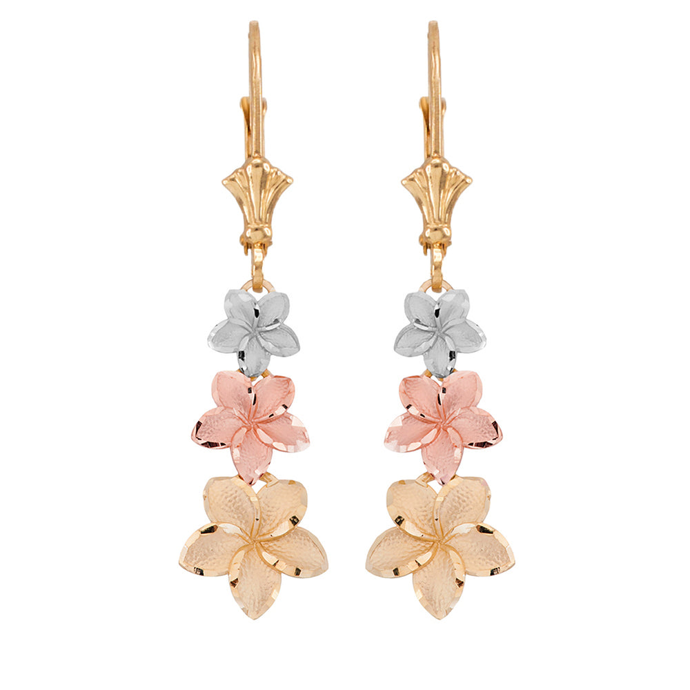 Gold Hawaiian Plumeria Flower Drop Earrings