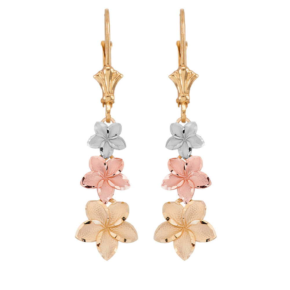 Gold Hawaiian Plumeria Flower Drop Earrings